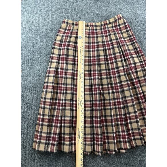 Pendleton Women's Vintage Skirt Size 12 Red Black Tan Plaid Pleated READ W/Hole - Picture 2 of 9